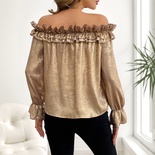 Camisa dorada de manga larga con hombros descubiertos para mujer, temporada de otoño