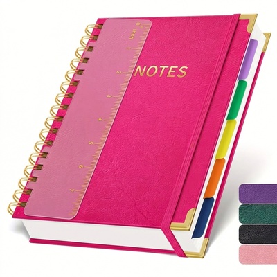 Cuaderno de espiral con cubierta de piel para oficina, versión engrosada - Rose red with caliper