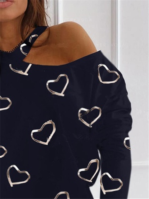 Camiseta de manga larga casual con hombros descubiertos para mujer - Black-S