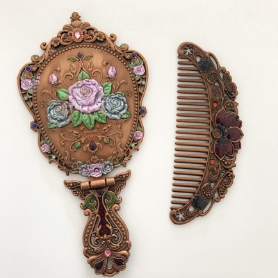 Set de regalo de espejo plegable y peine, espejo de maquillaje, espejo de mano portátil