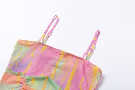 Blusa de dos piezas con estampado de color, hombros descubiertos y manga larga para mujer