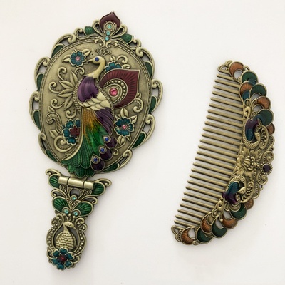 Set de regalo de espejo plegable y peine, espejo de maquillaje, espejo de mano portátil