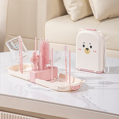 Set de cepillos de viaje para biberones - Cepillos de limpieza de silicona seguros para recién nacidos con estuche de almacenamiento para biberones, tetinas y accesorios