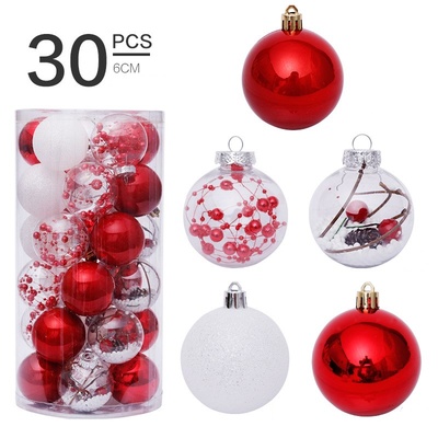 Set de 30 bolas de Navidad transparentes de 6 cm - Rojo y blanco