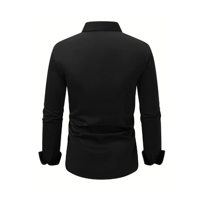 Camisa de hombre para negocios, camisa de botones, camisa de verano de color sólido, manga larga, con solapa, camisa de vacaciones, tops casuales de moda con estilo.