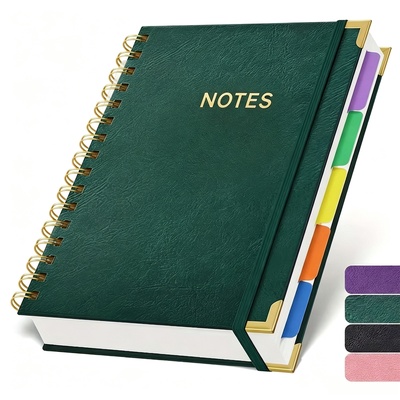 Cuaderno de espiral con cubierta de piel para oficina, versión engrosada - Verde