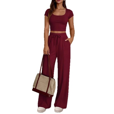 Conjunto de 2 piezas Y2K de manga corta y pantalón largo para mujer