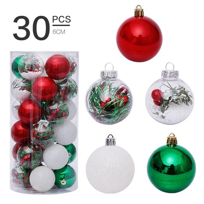 Set de 30 bolas de Navidad transparentes de 6 cm - Rojo, verde y blanco