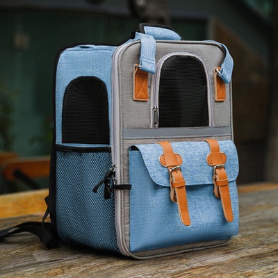 Mochila para mascotas, transportador de mano para gatos, perros pequeños y medianos, mochila transpirable de gran capacidad, bolsa portátil. - Denim Blue