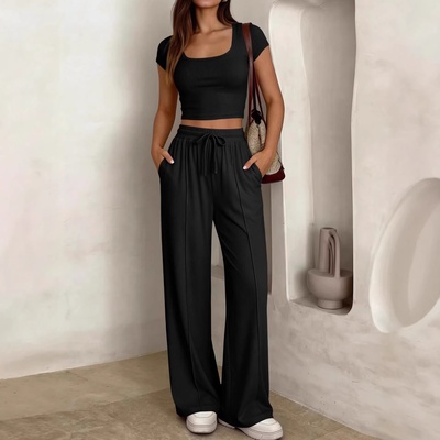 Conjunto de 2 piezas Y2K de manga corta y pantalón largo para mujer