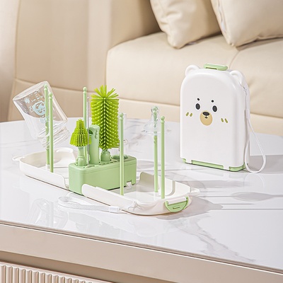 Set de cepillos de viaje para biberones - Cepillos de limpieza de silicona seguros para recién nacidos con estuche de almacenamiento para biberones, tetinas y accesorios - Verde