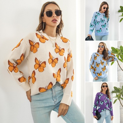 Suéter Y2K con diseño de mariposa en 3D para mujer