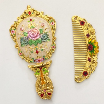 Set de regalo de espejo plegable y peine, espejo de maquillaje, espejo de mano portátil