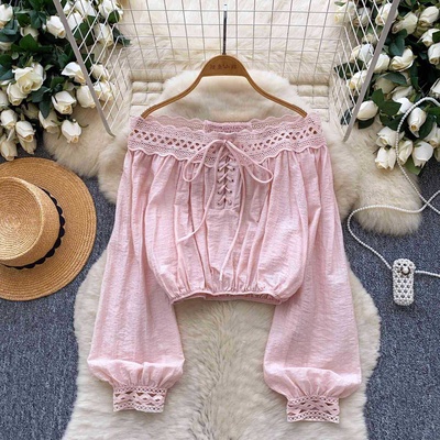 Camisa de manga larga con hombros descubiertos, elegante y de diseño ingenioso para mujer