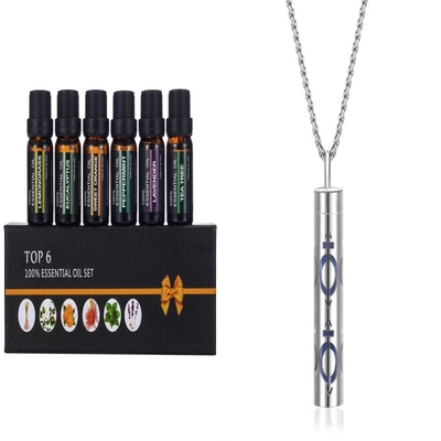 Set de aceites esenciales para aromaterapia, combinación de aceites esenciales para difusor de aroma - 6 PC plus necklace