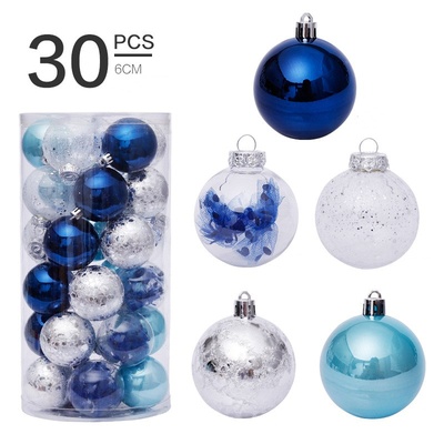 Set de 30 bolas de Navidad transparentes de 6 cm - Azul plateado