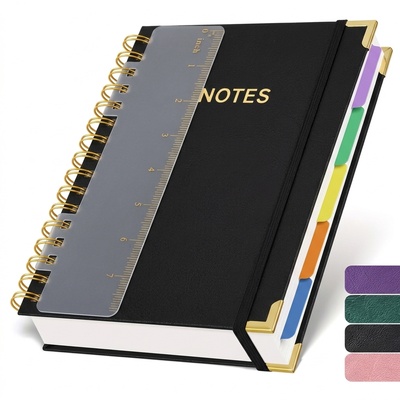 Cuaderno de espiral con cubierta de piel para oficina, versión engrosada - Negro con calibrador