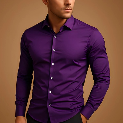 Camisa de hombre para negocios, camisa de botones, camisa de verano de color sólido, manga larga, con solapa, camisa de vacaciones, tops casuales de moda con estilo.