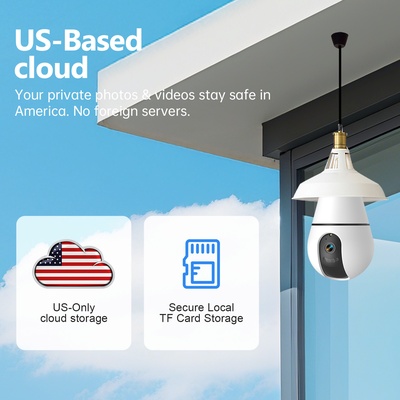 Cámara de seguridad oculta tipo bombilla con detección de IA, visión 360 grados, resolución HD, conexión inalámbrica IP y Wi-Fi, base E27.
