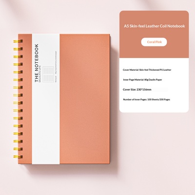 Cuaderno de espiral con cubierta de piel para oficina, versión engrosada - tono piel rosa