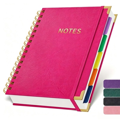 Cuaderno de espiral con cubierta de piel para oficina, versión engrosada - Rojo rosa