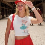 Camiseta corta con estampado de cerdito estilo ballet Y2K para mujer