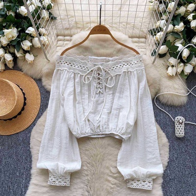 Camisa de manga larga con hombros descubiertos, elegante y de diseño ingenioso para mujer - White-XL