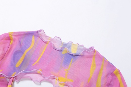 Blusa de dos piezas con estampado de color, hombros descubiertos y manga larga para mujer