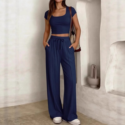 Conjunto de 2 piezas Y2K de manga corta y pantalón largo para mujer