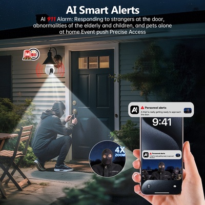 Cámara de seguridad oculta tipo bombilla con detección de IA, visión 360 grados, resolución HD, conexión inalámbrica IP y Wi-Fi, base E27.
