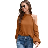 Blusa de manga larga con cuello redondo y hombros descubiertos para mujer
