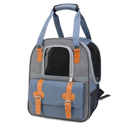Mochila para mascotas, transportador de mano para gatos, perros pequeños y medianos, mochila transpirable de gran capacidad, bolsa portátil. - Azul