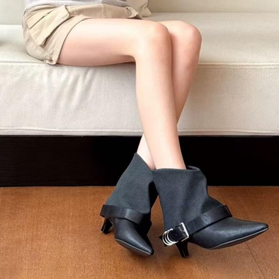 Botines de mujer estilo urbano Y2K con punta afilada - Black-39