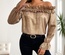 Camisa dorada de manga larga con hombros descubiertos para mujer, temporada de otoño