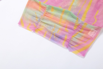 Blusa de dos piezas con estampado de color, hombros descubiertos y manga larga para mujer