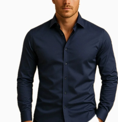 Camisa de hombre para negocios, camisa de botones, camisa de verano de color sólido, manga larga, con solapa, camisa de vacaciones, tops casuales de moda con estilo.
