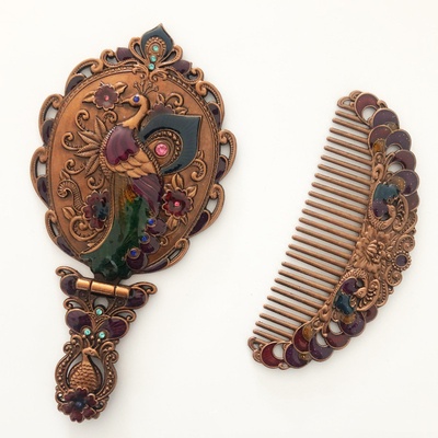 Set de regalo de espejo plegable y peine, espejo de maquillaje, espejo de mano portátil