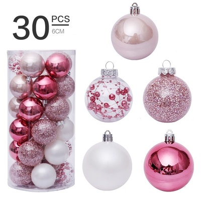 Set de 30 bolas de Navidad transparentes de 6 cm - Rosa
