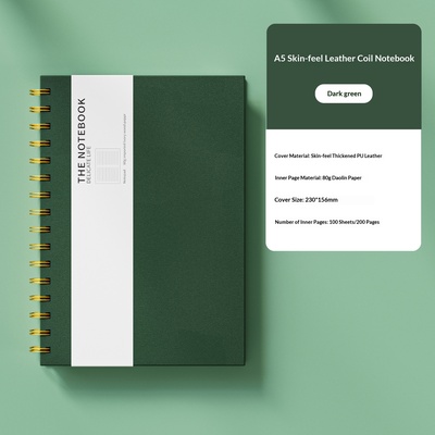 Cuaderno de espiral con cubierta de piel para oficina, versión engrosada - Tacto Piel Verde