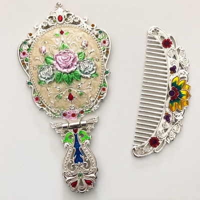 Set de regalo de espejo plegable y peine, espejo de maquillaje, espejo de mano portátil