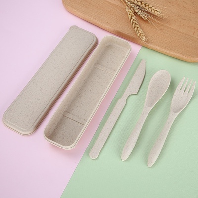 Set de cubiertos portátiles en estuche de fibra de trigo - Beige